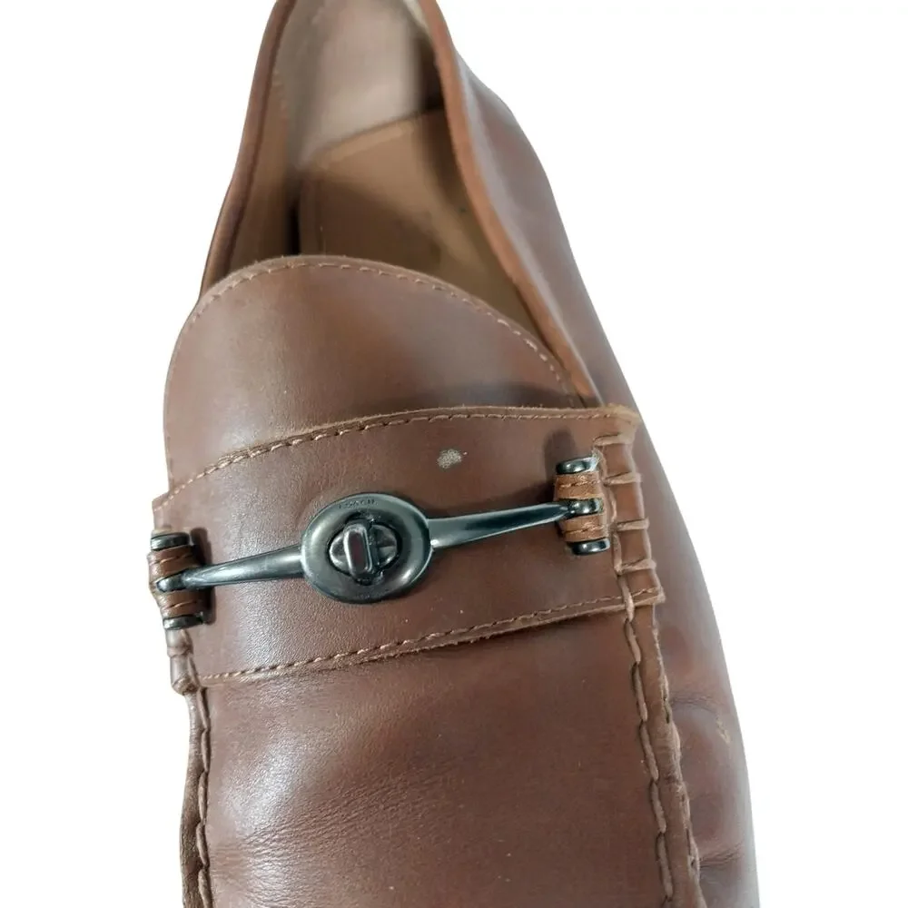 NWOT! COACH! MOTT PECAN BROWN GENUINE LEATHER NUBBY WRAPPED SOLE LOAFERS! 9.5M
